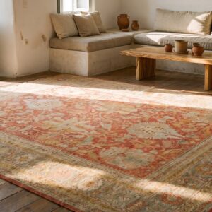 Large Scale Allover Tribal Pattern Antique Rustic Coral Color Decorative Turkish Oushak Rug (SKU 21164) - room view