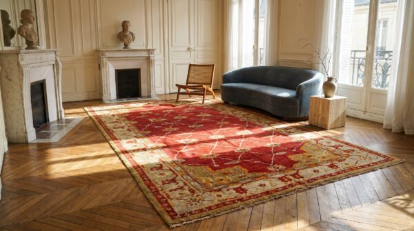 Large scale arts and crafts design antique red turkish oushak rug (sku 18467) - room view