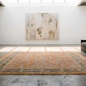 Large Scale Tribal Design Antique Decorative Coral Turkish Angora Oushak Rug (SKU 20451) - room view