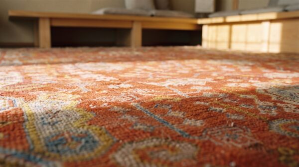 Large scale tribal palmette pattern antique rustic turkish oushak room size rug 11 Large scale tribal palmette pattern antique rustic turkish oushak room size rug (sku 18727) - in-room detail