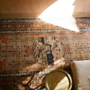 Antique Large Senneh Persian Allover Knotted Rug (SKU 23912) - styled overhead view
