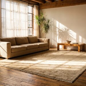 Antique Large Size Abstract Warm Light Ivory Color Turkish Oushak Rug (SKU 21378) - room view