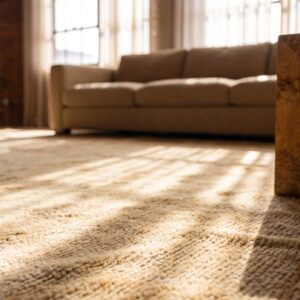 Antique Large Size Abstract Warm Light Ivory Color Turkish Oushak Rug (SKU 21378) - in-room detail