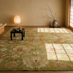 Antique Large Size Allover Big Scale Tribal Floral Pattern Green Turkish Oushak Rug (SKU 19817) - room view