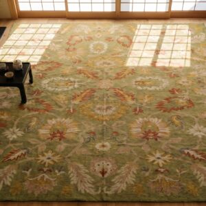 Antique Large Size Allover Big Scale Tribal Floral Pattern Green Turkish Oushak Rug (SKU 19817) - styled overhead view