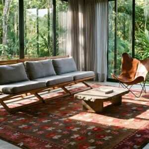 Antique Large Size American Folk Art Rose Pattern Hooked Rug (SKU 21653) - room view