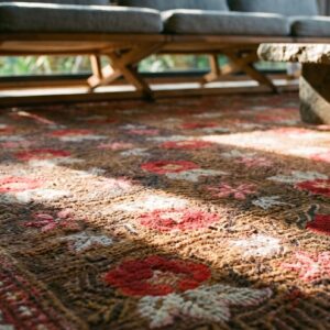 Antique Large Size American Folk Art Rose Pattern Hooked Rug (SKU 21653) - in-room detail