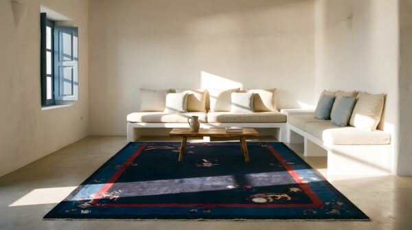 Large size bird of paradise foo dog design antique blue chinese peking rug 5 Large size bird of paradise foo dog design antique blue chinese peking rug (sku 23571) - room view
