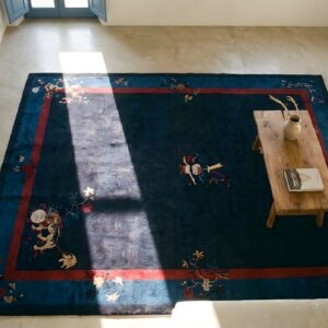 Large Size Bird Of Paradise Foo Dog Design Antique Blue Chinese Peking Rug (SKU 23571) - styled overhead view