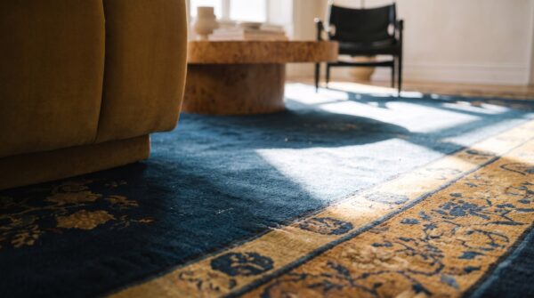 Large size blue color background antique peking chinese rug (sku 24849) - in-room detail