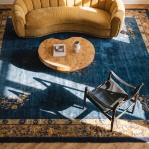 Large Size Blue Color Background Antique Peking Chinese Rug (SKU 24849) - styled overhead view