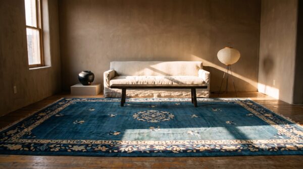 Large size antique blue color floral pattern peking chinese area rug 6 Large size antique blue color floral pattern peking chinese area rug (sku 25084) - room view