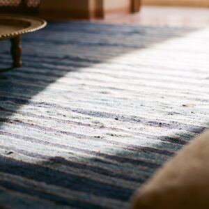 Large Size Blue Color Stripe Pattern Antique Flat Weave Cotton Dhurrie Rug (SKU 24149) - in-room detail