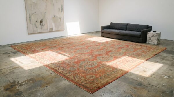 Antique large size coral allover large scale design turkish oushak carpet (sku 19460) - room view