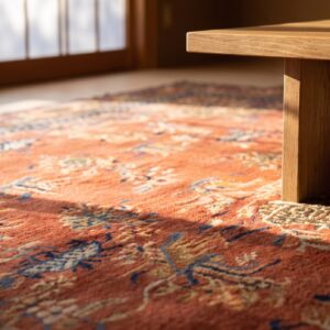 Antique Large Size Coral Chinese Hand Knotted Wool Pile Rug (SKU 25296) - in-room detail