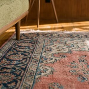 Antique Large Size Coral Floral Persian Khorassan Knotted Rug (SKU 20093) - in-room detail