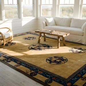Antique Large Size Ivory Chinese Allover Dragon Medallion Design Rug (SKU 25176) - room view