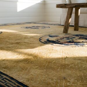 Antique Large Size Ivory Chinese Allover Dragon Medallion Design Rug (SKU 25176) - in-room detail