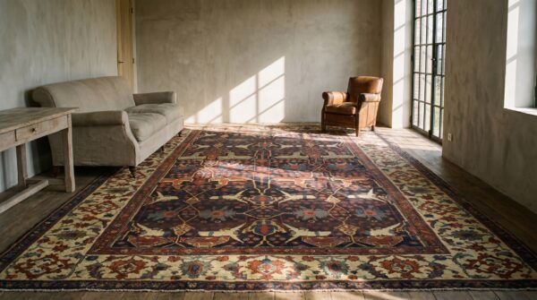 Large size antique late 19th century blue tribal garous design persian bidjar rug 13 Large size antique late 19th century blue tribal garous design persian bidjar rug (sku 19036) - room view