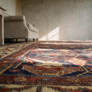 Large Size Antique Late 19th Century Blue Tribal Garous Design Persian Bidjar Rug (SKU 19036) - in-room detail