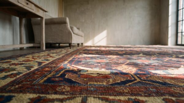Large size antique late 19th century blue tribal garous design persian bidjar rug 14 Large size antique late 19th century blue tribal garous design persian bidjar rug (sku 19036) - in-room detail