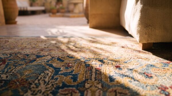 Large size magnificent seafoam green color antique indian amritsar rug (sku 25101) - in-room detail