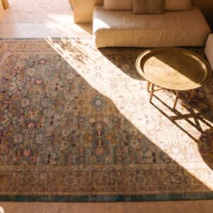 Large Size Magnificent Seafoam Green Color Antique Indian Amritsar Rug (SKU 25101) - styled overhead view
