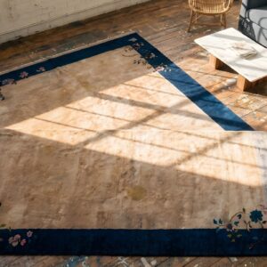 Large Size Minimalist Open Field Design Antique Chinese Art Deco Carpet (SKU 22274) - styled overhead view