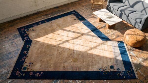 Large size minimalist open field design antique chinese art deco carpet 2 Large size minimalist open field design antique chinese art deco carpet (sku 22274) - styled overhead view