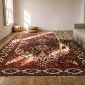 Large Size Antique Persian Tribal Geometric Garden Pattern Bakhtiari Rug (SKU 22306) - room view