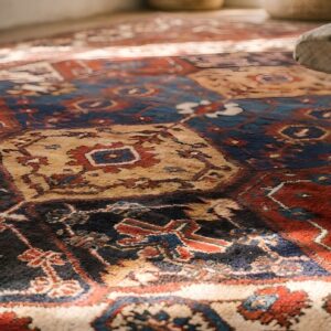 Large Size Antique Persian Tribal Geometric Garden Pattern Bakhtiari Rug (SKU 22306) - in-room detail