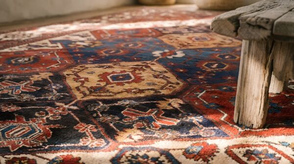 Large size antique persian tribal geometric garden pattern bakhtiari rug 8 Large size antique persian tribal geometric garden pattern bakhtiari rug (sku 22306) - in-room detail