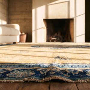 Large Size Rare Late 18th Century Antique Ivory Scenic Floral Cloud Band Chinese Ningxia Carpet (SKU 20233) - in-room detail
