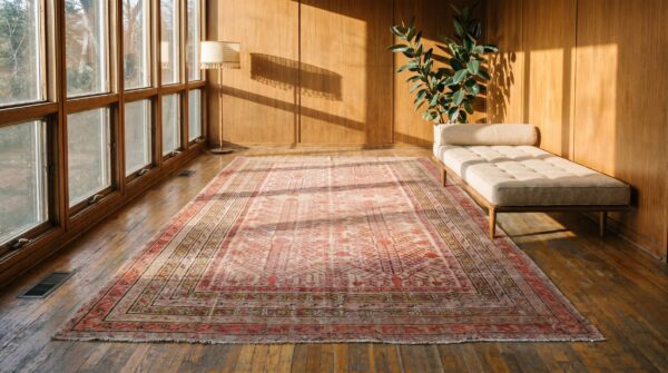 Antique large size rustic allover pomegranate design hand knotted pile east turkestan khotan rug 9 Antique large size rustic allover pomegranate design hand knotted pile east turkestan khotan rug (sku 20028) - room view
