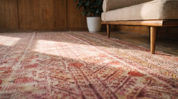 Antique large size rustic allover pomegranate design hand knotted pile east turkestan khotan rug 10 Antique large size rustic allover pomegranate design hand knotted pile east turkestan khotan rug (sku 20028) - in-room detail