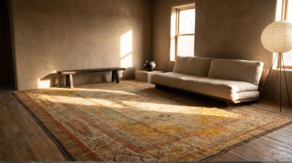 Large size tribal antique light color luxurious turkish angora oushak rug 6 Large size tribal antique light color luxurious turkish angora oushak rug (sku 20200) - room view