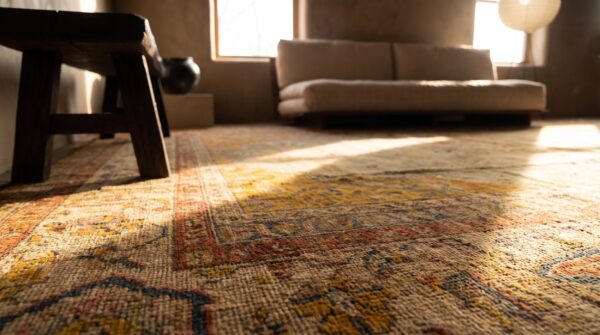Large size tribal antique light color luxurious turkish angora oushak rug 7 Large size tribal antique light color luxurious turkish angora oushak rug (sku 20200) - in-room detail