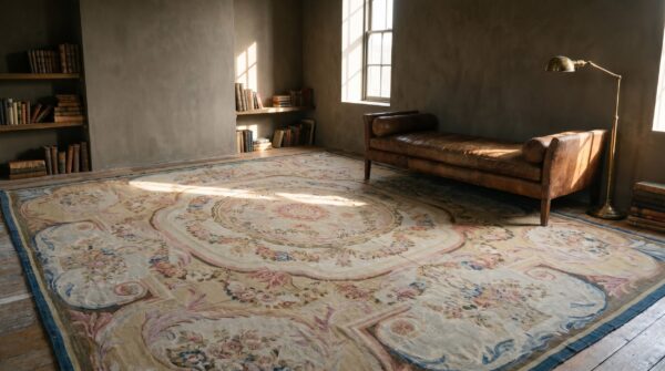 Large square antique 18th century flatwoven french aubusson louis xvi period carpet 13 Large square antique 18th century flatwoven french aubusson louis xvi period carpet (sku 19341) - room view