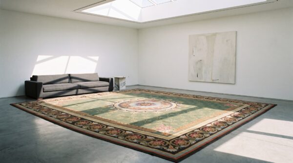 Antique large square aubusson french flat weave rug (sku 20849) - room view