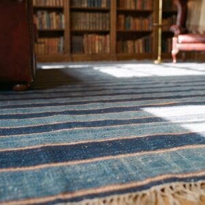 Large Square Flatwoven Blue Antique Striped Dhurrie Rug (SKU 24156) - in-room detail