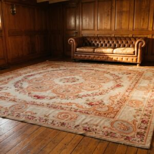 Antique Large Square French Floral Medallion Hand Knotted Pile Rug (SKU 21088) - room view