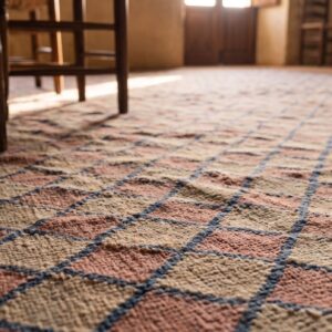 Antique Large Square Geometric Cotton Dhurrie Flatwoven Rug (SKU 21160) - in-room detail