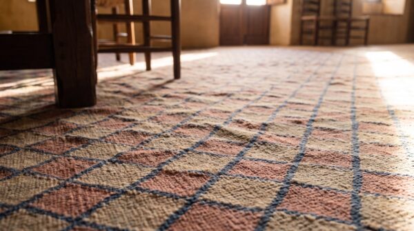 Antique large square geometric cotton dhurrie flatwoven rug 7 Antique large square geometric cotton dhurrie flatwoven rug (sku 21160) - in-room detail