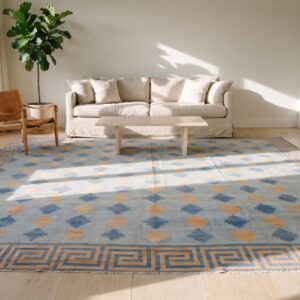 Large Square Geometric Mid Century Modern Cotton Dhurrie Flatweave Rug (SKU 21303) - room view
