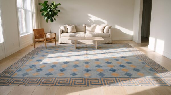 Large square geometric mid century modern cotton dhurrie flatweave rug 6 Large square geometric mid century modern cotton dhurrie flatweave rug (sku 21303) - room view
