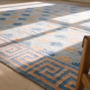 Large Square Geometric Mid Century Modern Cotton Dhurrie Flatweave Rug (SKU 21303) - in-room detail