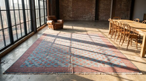 Large square antique indian tribal allover geometric cotton dhurrie rug 7 Large square antique indian tribal allover geometric cotton dhurrie rug (sku 21304) - room view