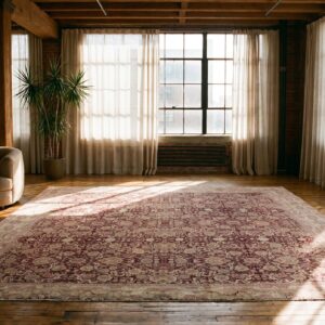 Large Square Antique Mid-19th Century Indian Agra Carpet, Red (SKU 17456) - room view