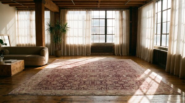 Large square antique mid-19th century indian agra carpet, red 15 Large square antique mid-19th century indian agra carpet, red (sku 17456) - room view
