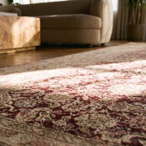 Large Square Antique Mid-19th Century Indian Agra Carpet, Red (SKU 17456) - in-room detail
